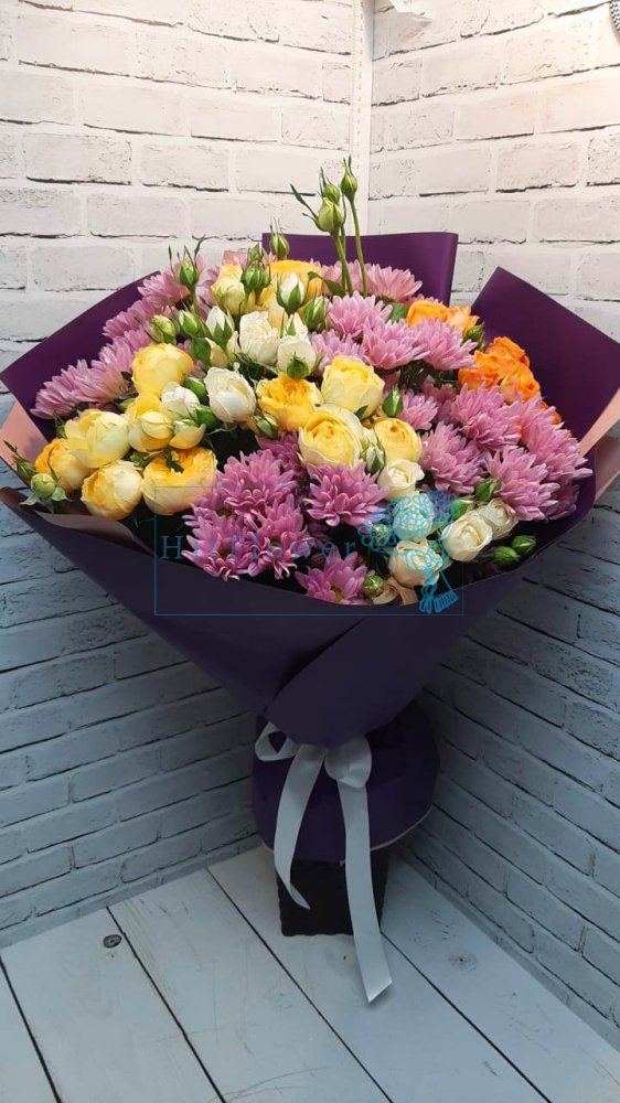 Букет цветов Тандем Букет цветов из: Розы и Хризантемы